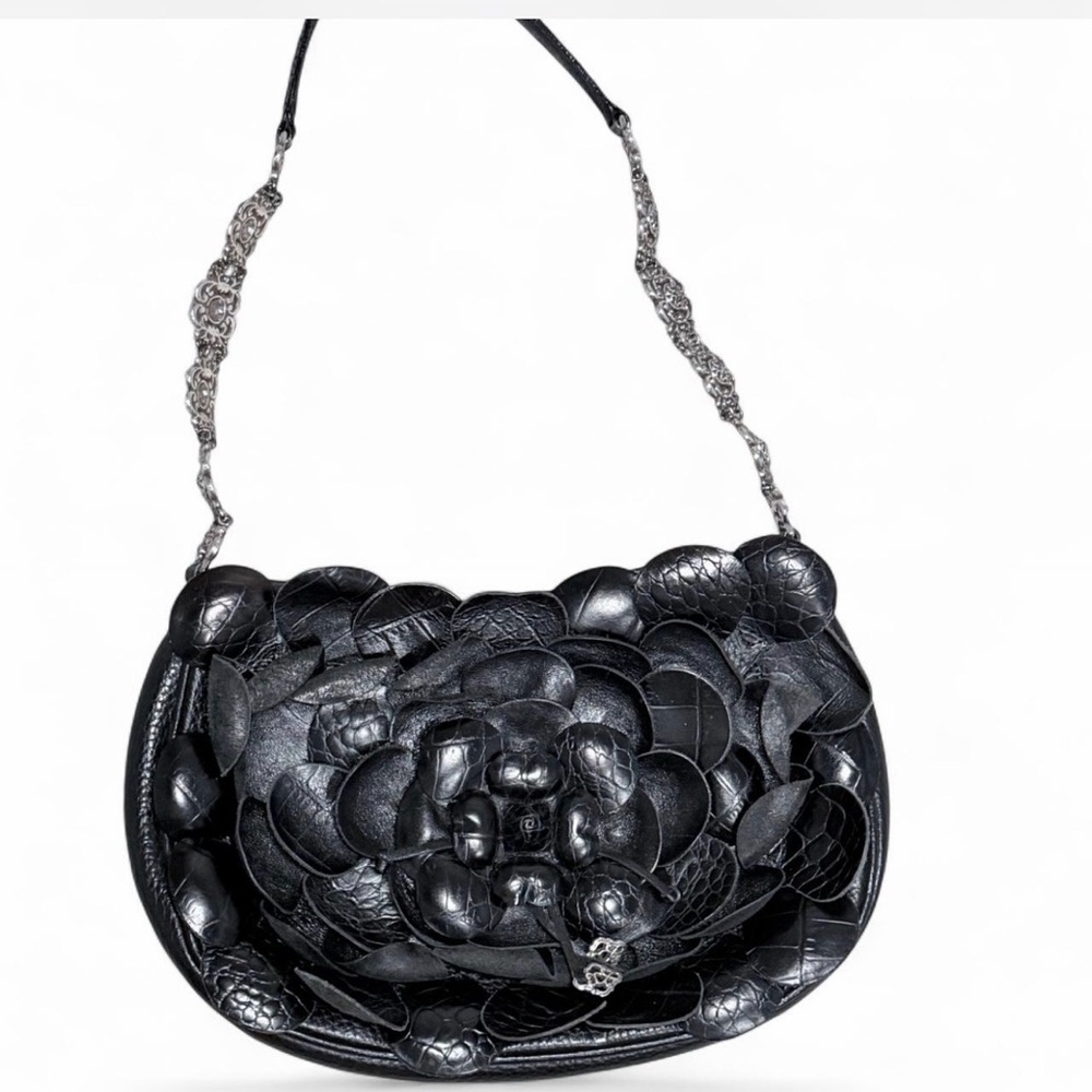 Brighton Black Floral Appliqué Shoulder Bag Y2K Chain Strap Purse